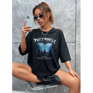Unisex Baskılı Oversize T-Shirt - Siyah