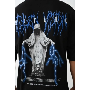 Unisex Baskılı Oversize T-Shirt - Siyah