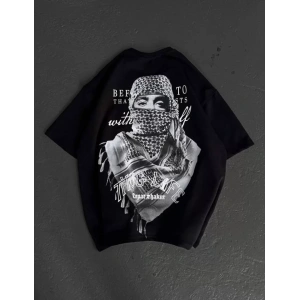 Unisex Baskılı Oversize T-Shirt - Siyah