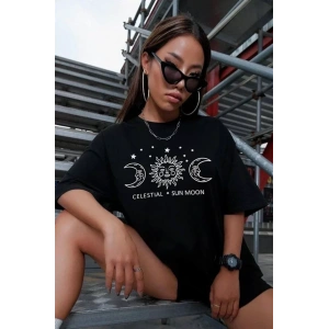 Unisex Baskılı Oversize T-Shirt - Siyah