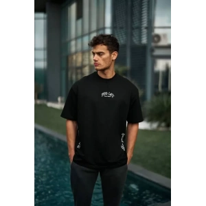 Unisex Baskılı Oversize T-Shirt - Siyah