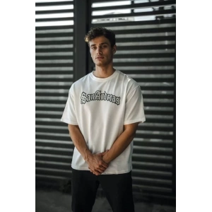 Unisex Bisiklet Yaka Baskılı Oversize T-Shirt - Beyaz