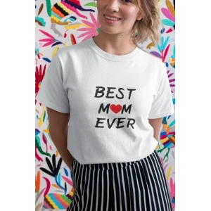Unisex Bisiklet Yaka Baskılı Oversize T-Shirt - Beyaz