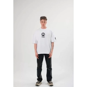 Unisex Bisiklet Yaka Baskılı Oversize T-Shirt - Beyaz