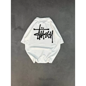 Unisex Bisiklet Yaka Baskılı Oversize T-Shirt - Beyaz