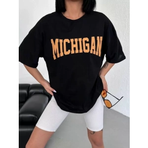 Unisex Bisiklet Yaka Baskılı Oversize T-Shirt - Beyaz