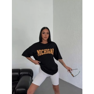 Unisex Bisiklet Yaka Baskılı Oversize T-Shirt - Beyaz