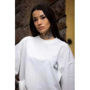 Unisex Bisiklet Yaka Baskılı Oversize T-Shirt - Beyaz
