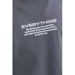 Unisex Bisiklet Yaka Baskılı Oversize T-Shirt - Gri