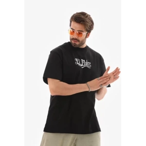 Unisex Bisiklet Yaka Baskılı Oversize T-Shirt - Siyah