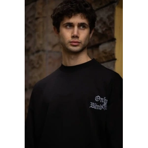 Unisex Bisiklet Yaka Baskılı Oversize T-Shirt - Siyah