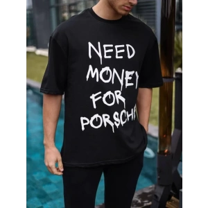 Unisex Bisiklet Yaka Baskılı Oversize T-Shirt - Siyah