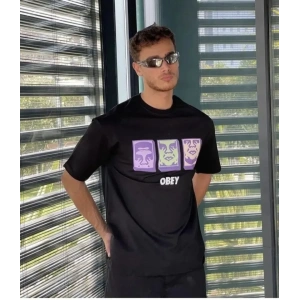 Unisex Bisiklet Yaka Baskılı Oversize T-Shirt - Siyah