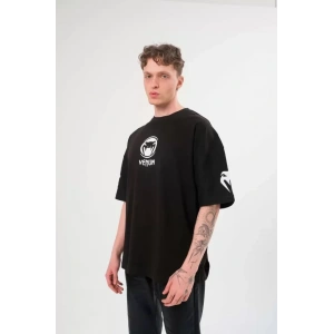 Unisex Bisiklet Yaka Baskılı Oversize T-Shirt - Siyah