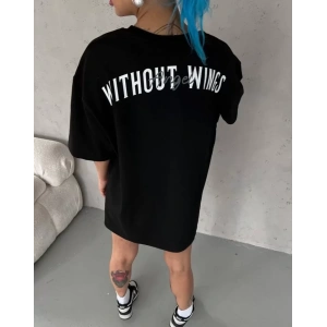 Unisex Bisiklet Yaka Baskılı Oversize T-Shirt - Siyah
