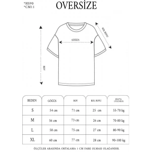Unisex Bisiklet Yaka Baskılı Oversize T-Shirt - Siyah