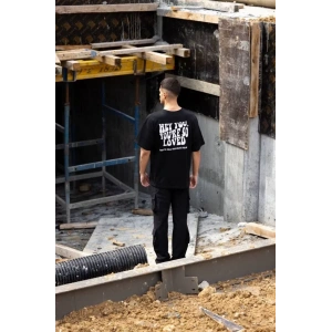 Unisex Bisiklet Yaka Baskılı Oversize T-Shirt - Siyah