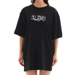 Unisex Bisiklet Yaka Baskılı Oversize T-Shirt - Siyah