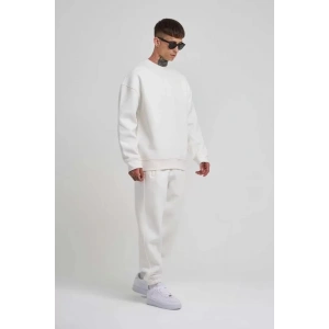 Unisex Biskilet Yaka Üç İplik SweatShirt - Beyaz