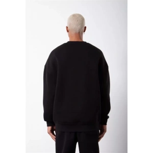 Unisex Biskilet Yaka Üç İplik SweatShirt - Siyah