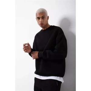 Unisex Biskilet Yaka Üç İplik SweatShirt - Siyah