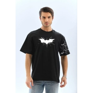 Unisex Ön Ve Kol Baskılı Oversize T-shirt - Siyah