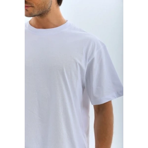 Unisex Oversize Düz Bisiklet Yaka T-Shirt - Beyaz