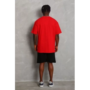 Unisex Oversize Düz Bisiklet Yaka T-Shirt - Kırmızı