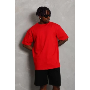 Unisex Oversize Düz Bisiklet Yaka T-Shirt - Kırmızı