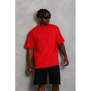 Unisex Oversize Düz Bisiklet Yaka T-Shirt - Kırmızı