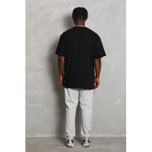 Unisex Oversize Düz Bisiklet Yaka T-Shirt - Siyah