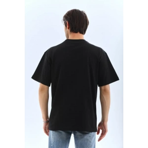 Unisex Oversize Düz Bisiklet Yaka T-Shirt - Siyah