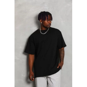 Unisex Oversize Düz Bisiklet Yaka T-Shirt - Siyah