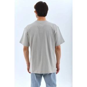 Unisex Oversize Taşlı Bisiklet Yaka T-Shirt - Gri