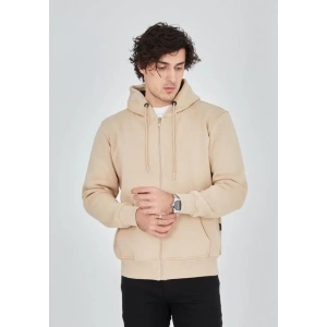 Unisex Tam Fermuarlı Kapşonlu  SweatShirt - Bej