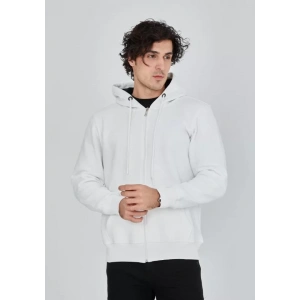 Unisex Tam Fermuarlı Kapşonlu  SweatShirt - Beyaz
