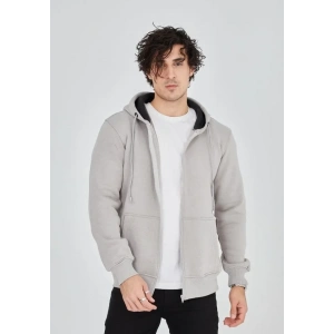 Unisex Tam Fermuarlı Kapşonlu  SweatShirt - Boyalı Gri
