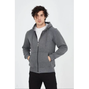 Unisex Tam Fermuarlı Kapşonlu  SweatShirt - Füme