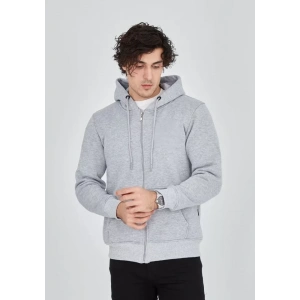 Unisex Tam Fermuarlı Kapşonlu  SweatShirt - Gri