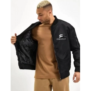 Unisex Uzun Kol Baskılı Bomber Ceket - Siyah