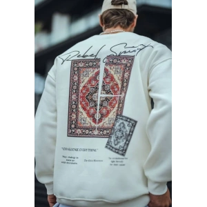 Uzun Kol Bisiklet Yaka Baskılı SweatShirt - Beyaz
