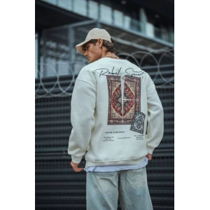 Uzun Kol Bisiklet Yaka Baskılı SweatShirt - Beyaz