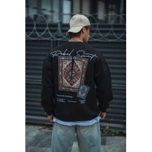 Uzun Kol Bisiklet Yaka Baskılı SweatShirt - Siyah