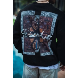 Uzun Kol Bisiklet Yaka Ön Ve Arka Baskılı SweatShirt - Siyah