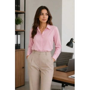 Uzun Kol Gömlek Düğmeli Klasik Yaka Günlük Ve Ofis Şıklığına Uygun - Toz Pembe