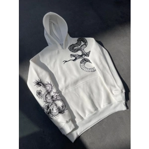 Uzun Kol Kapşonlu Baskılı SweatShirt - Beyaz