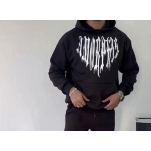 Uzun Kol Kapşonlu Baskılı SweatShirt - Siyah