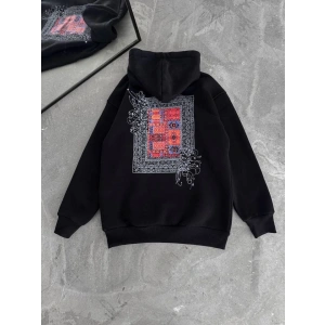 Uzun Kol Kapşonlu Ön Ve Arka Baskılı SweatShirt - Siyah