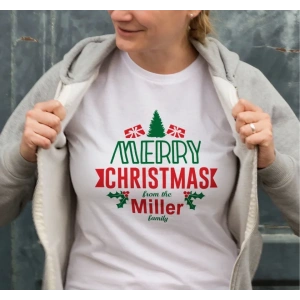 Yılbaşı Merry Christmas Miller Baskılı Oversize Bisiklet Yaka T-shirt - Beyaz
