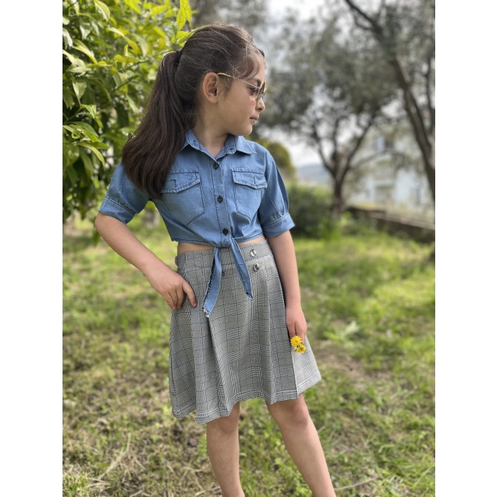 Ekose Etek Bluz Kız Çocuk Takım